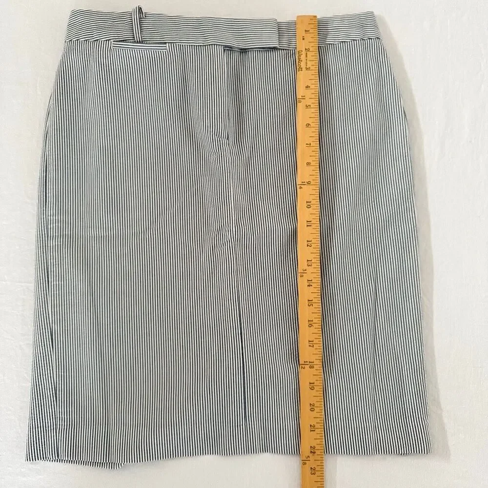 Talbots | Blue White Pinstripe Seersucker Skirt | Size 10 | Cotton A-Line | Summ